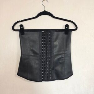 Yianna Waist Trainer Women's S Black Faux Leather Corset Underbust Shapewear